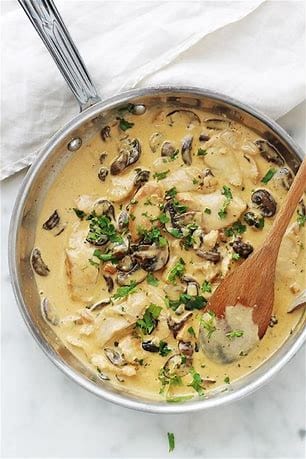 Emincé de poulet sauce crémeuse champignons