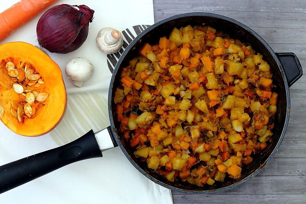 Poêlée d'automne au potimarron, pommes de terre, carotte et champignons