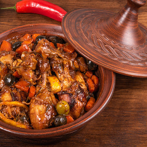 Tajine de poulet aux épices, olives citron beldi